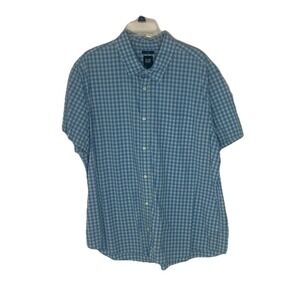 Men's GAP Slim XXL Short Sleeve Blue Paid Button Up Shirt
